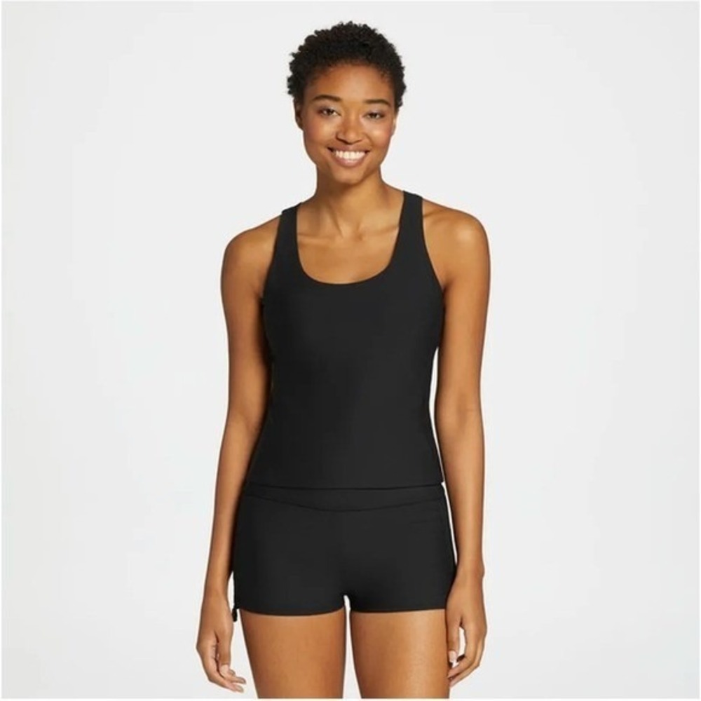 Calia Women's Swim Athletic Cami Tankini Pure Black, 1X